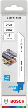 Bosch S 922 AF Thin Metal bimetalni žagini listi, 25 kosov.