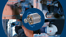 Nástroje Bosch Professional na dreve, zobrazené z rôznych uhlov s motorom v strede.