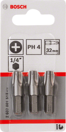 Sada troch skrutkovacích bitov Bosch PH4 32 mm.