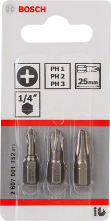 Sada skrutkovacích bitov Bosch PH 25 mm, 3 kusy.