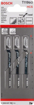 Balenie 3 ks plátkov do priamočiarej píly Bosch T 119 BO.