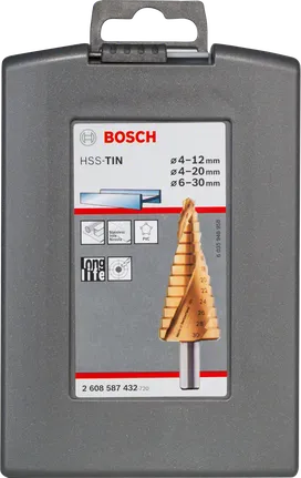 Sada stupňovitých vrtákov Bosch HSS-TiN 4-12/4-20/6-30 mm.