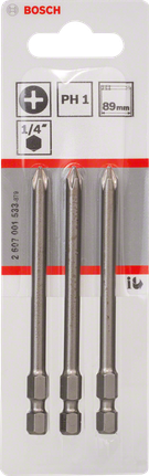 Sada troch skrutkovacích bitov Bosch PH1 89 mm.