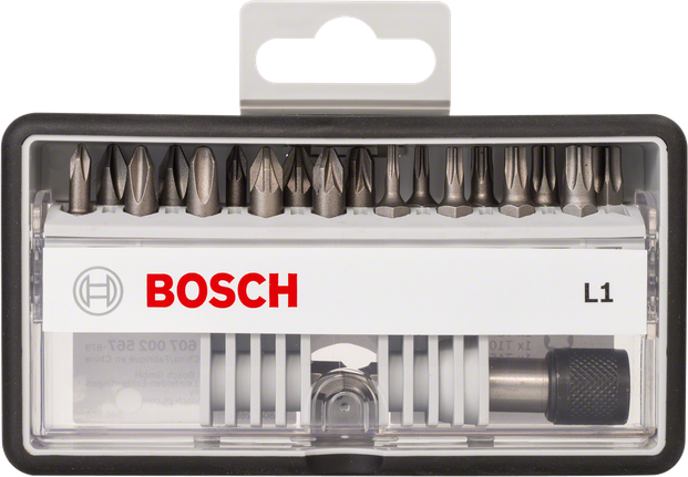 Sada skrutkovacích bitov Bosch L1 v kompaktnom úložnom puzdre.