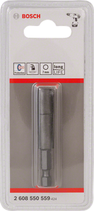 7 mm matricový kľúč Bosch so šesťhrannou stopkou 1/4 palca.