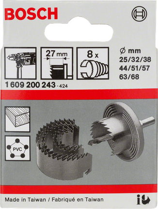 8-dielna súprava dierovacích fréz Bosch 25 – 68 mm.