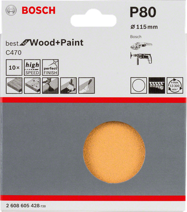 10-dielne brúsne listy Bosch C470 115 mm P80.