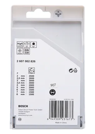 9-dielna sada šesťhranných vrtákov Bosch HSS PointTeQ 2–8 mm.