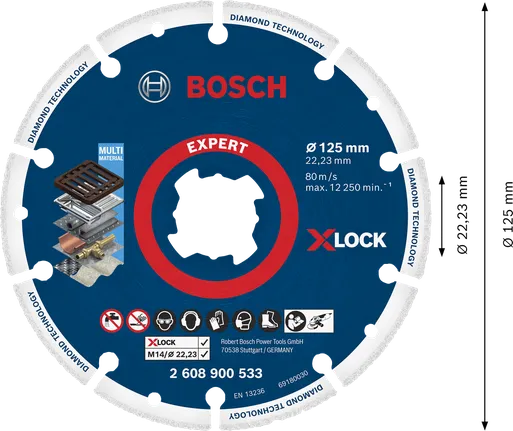 Diamantový rezací kotúč Bosch Expert X-LOCK na rôzne materiály.