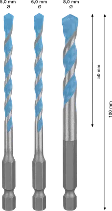 Sada vrtákov Bosch EXPERT HEX-9 MultiConstruction, 3-dielna.