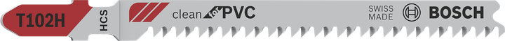 Pílový list Bosch T102H na priamočiaru pílu na čisté rezanie PVC.