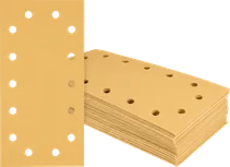Obdĺžnikové brúsne listy Bosch s viacerými otvormi na odsávanie prachu.