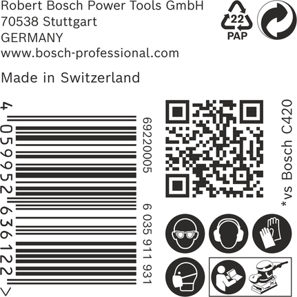 Etiketový štítok na balenie brúsneho papiera Bosch C470.