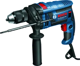 Sieťová príklepová vŕtačka Bosch GSB 1600 RE s bočnou rukoväťou.