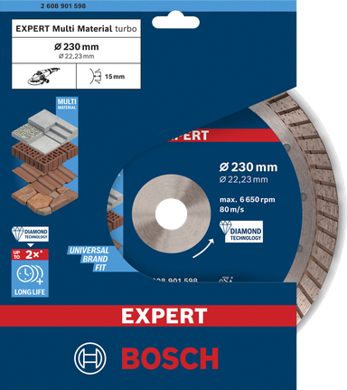 Diamantový rezný kotúč Bosch 230 × 22,23 mm.