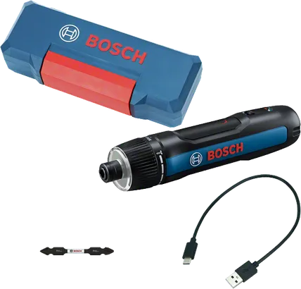 Akumulátorový skrutkovač Bosch Go 3 s puzdrom a USB káblom.