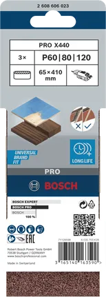 Brúsne pásy Bosch PRO X440 65 × 410 mm G60 G80 G100 3 ks.