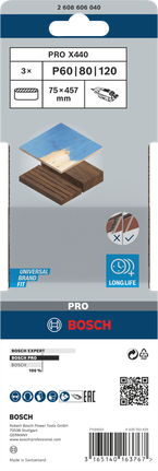 Súprava brúsnych pásov Bosch PRO X440 75 × 457 mm.