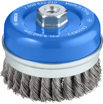 Ťažká hrnková kefa Bosch PRO Metal 100 mm pre uhlové brúsky.
