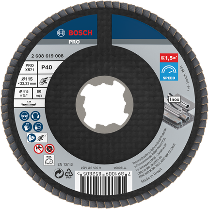 Lamelový kotúč Bosch PRO X571, uhlový, 115 mm, zrnitosť 40.