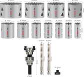 Sada upínacích nástrojov Bosch PRO Multi Material pre dierové píly Q-Lock, 15 veľkostí.