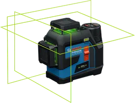 Laserový nivelačný prístroj Bosch GLL 12V-100-33 CG so zelenými lúčmi.
