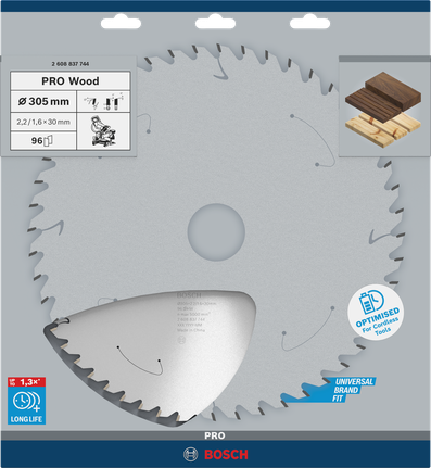 Akumulátorový kotúč do okružnej píly Bosch PRO Wood 305 mm pre čisté rezy dreva.