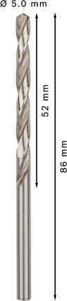 Špirálový vrták Bosch PRO Metal HSS-G 5 mm, dĺžka 86 mm.