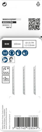 Plátky do priamočiarej píly Bosch PRO Metal T123XF 100 mm, balenie 3 kusov.