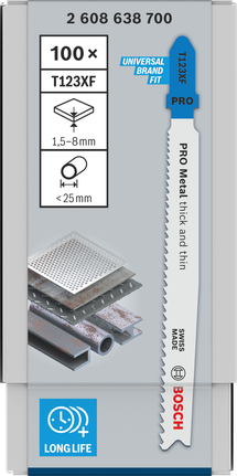 Pílový list do priamočiarej píly Bosch PRO Metal hrubé a tenké T123XF 100 mm.