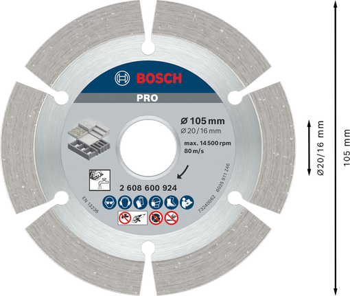 Diamantový kotúč Bosch PRO na betón 105 mm na rezanie.