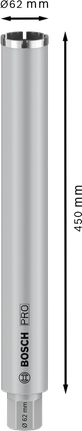 Vŕtacia korunka Bosch PRO s mokrým vŕtaním 62 x 450 mm na presné vŕtanie.