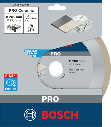 Diamantový kotúč Bosch PRO Keramika 200 × 25,4 mm.