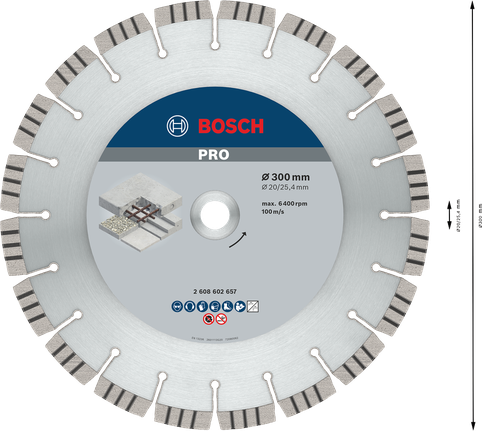 Diamantový kotúč Bosch PRO Concrete, 300 mm na rezanie betónu.