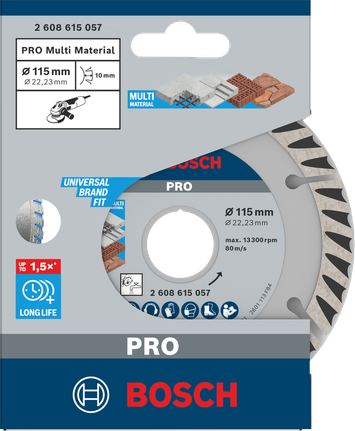 Diamantový kotúč Bosch PRO Multi Material 115 × 22,23 mm.