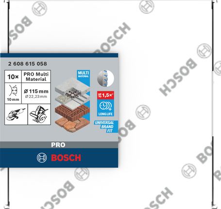 Diamantový rezný kotúč Bosch PRO Multi Material 115 × 22,23 mm, balenie 10 kusov.