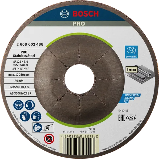 Brúsny kotúč z nehrdzavejúcej ocele Bosch PRO 125 mm pre nerezovú oceľ.