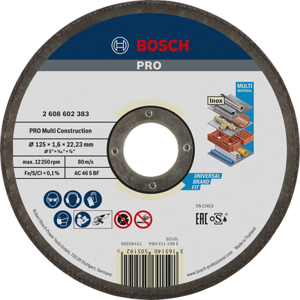 Rezný kotúč Bosch PRO Multi Material 125 mm na univerzálne rezanie.