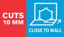 Reže 10 mm blízko steny.