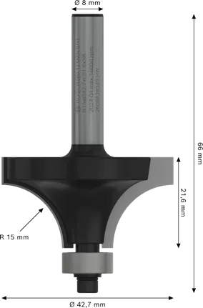 Fréza Bosch PRO zaoblená s upínaním R15, 8 mm.