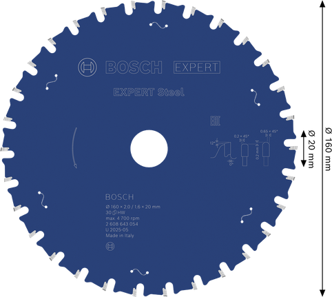 Oceľový kotúč na okružnú pílu Bosch EXPERT, priemer 160 mm.