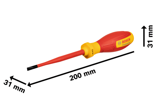 Izolovaný skrutkovač Bosch VDE SL4,5x100 s rozmermi.