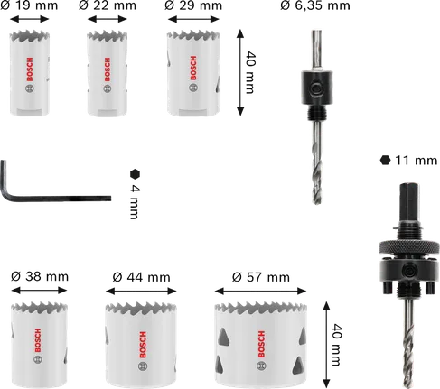 Sada závitových dierových píl Bosch Multi Material, 19 – 57 mm.