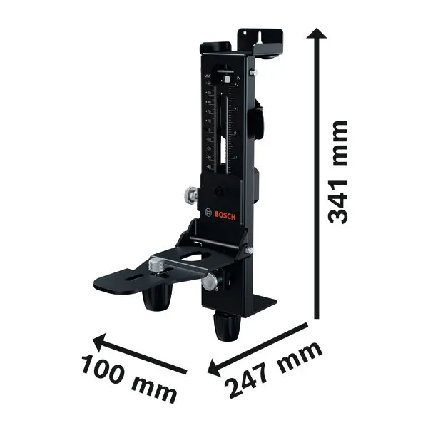 Nástenný držiak Bosch WM5 s rozmerovými značkami.