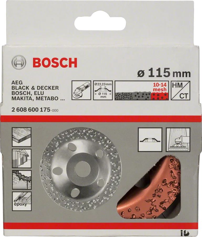 رأس طحن من كربيد التنجستن من Bosch ، مقاس 115 مم، خشن.