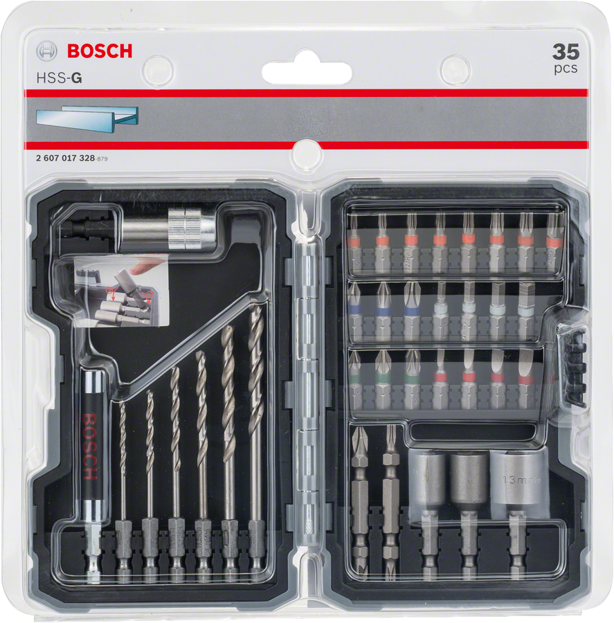 مجموعة مثقاب ومفك براغي HSS-G من Bosch مكونة من 35 قطعة.