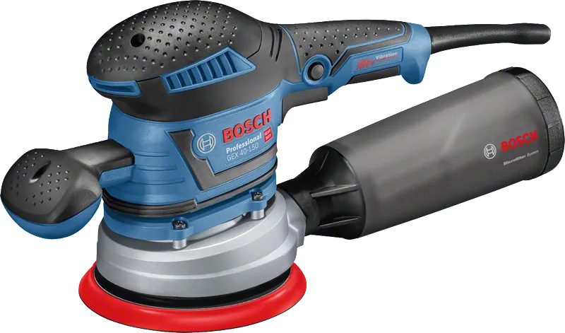 ماكينة الصنفرة العشوائية Bosch GEX 40-150 مع صندوق الغبار.