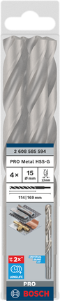 مجموعة رؤوس المثقاب Bosch PRO Metal HSS-G مقاس 15 مم، مكونة من 4 قطع.