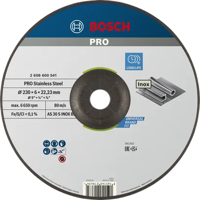 قرص الطحن Bosch PRO المصنوع من الفولاذ المقاوم للصدأ، ذو عمر طويل.