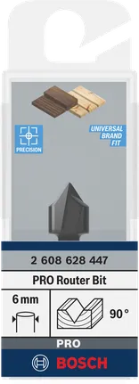 لقمة توجيه Bosch برو V-Groove بزاوية 90 درجة، 12.7 مم، ساق 6 مم.